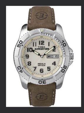 Timex Silver Case Watch with Cream Dial and Brown Leather Strap